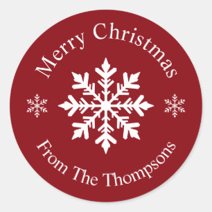 Red And White Classic Snowflake Merry Christmas Classic Round Sticker
