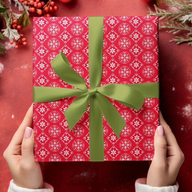 Red and White Classic Snowflake Pattern Wrapping Paper (Simple red and white red patterned wrapping paper. )