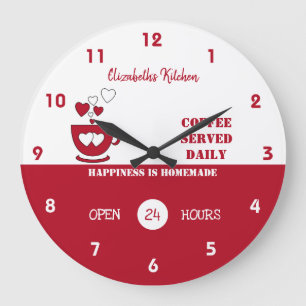 Red and white coffee served daily large clock