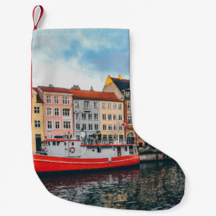 RED AND WHITE CONCRETE BUILDING SMALL CHRISTMAS STOCKING