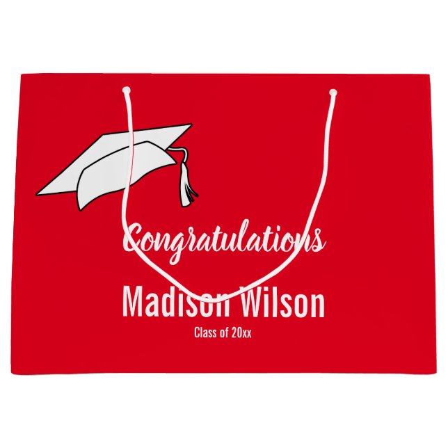 Red and White Congratulations Graduation Large Gift Bag (Front)