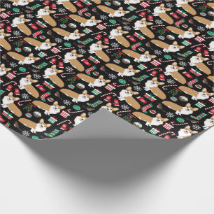 Red and White Corgi Christmas Candy Canes Black Wrapping Paper