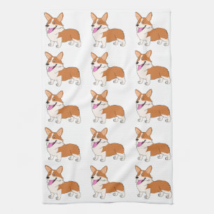 Red and white Corgis Tea Towel