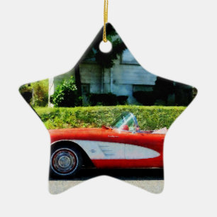 Red And White Corvette Convertible Ceramic Tree Decoration