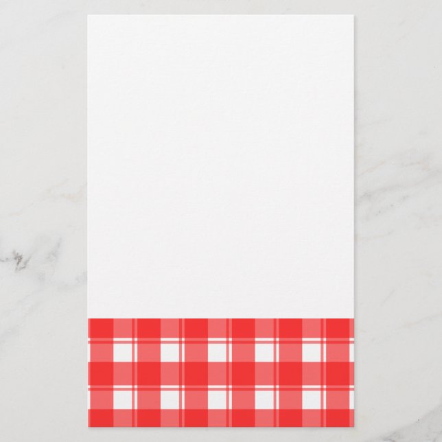Red and White Country Striped Plaid Stationery (Front)