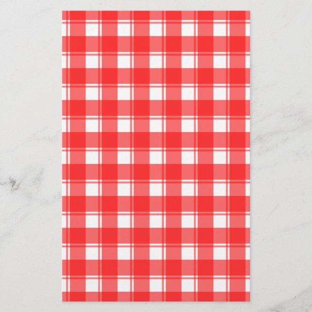 Red and White Country Striped Plaid Stationery (Front)