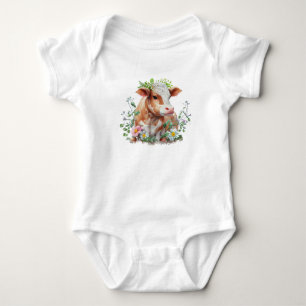 Red and White Cow with Daisies Baby Bodysuit