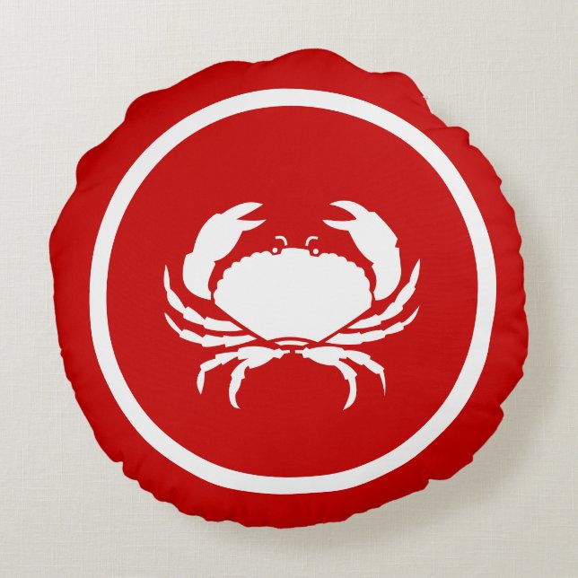 Red  and white CRAB and lobster Round Cushion (Back)