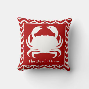 Red and White Crab Personalise Name Nautical Boat Cushion