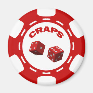 RED AND WHITE CRAPS CHIP MAGNET