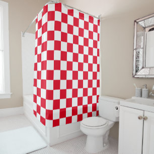 Red and White Croatian Chequered Geometric Pattern Shower Curtain