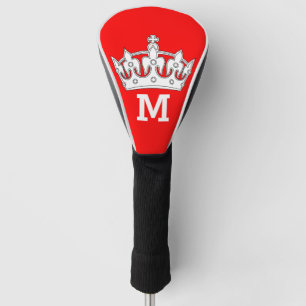 Red and White Crown Monogram Personalised Golf Head Cover