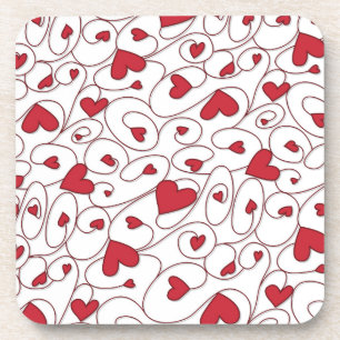 Red and white curly hearts coaster