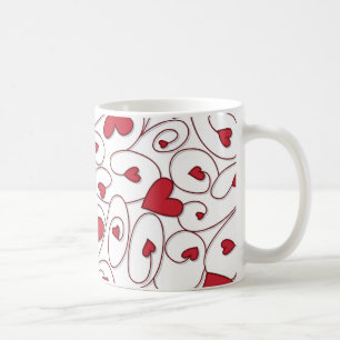 Red and white curly hearts coffee mug