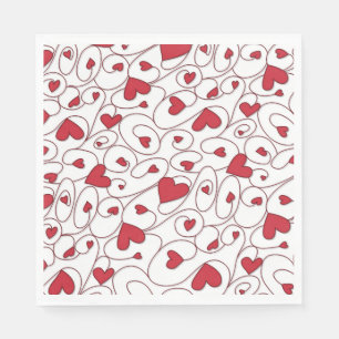 Red and white curly hearts napkin