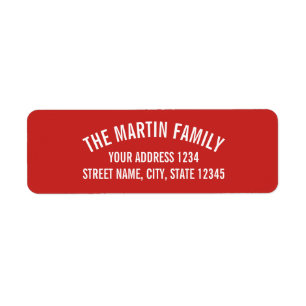Red and White Curved Bold Text Return Address Label