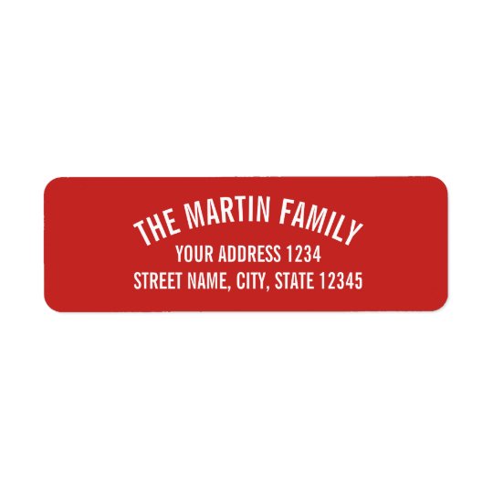 Red and White Curved Bold Text Return Address Label