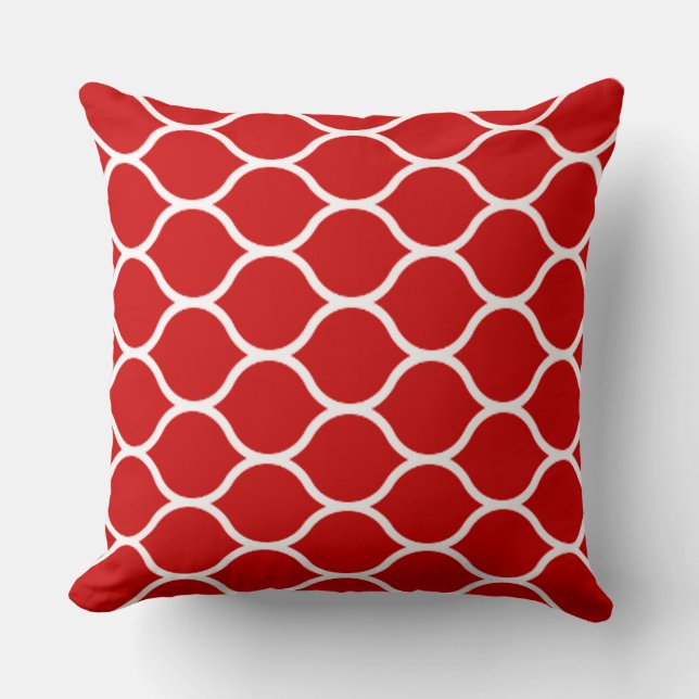 Red and White Curved lattice Pattern Cushion (Front)