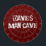 Red and White Custom Dart Board<br><div class="desc">Perfect for the man cave, this custom dart board is done in dark red, with fun white bold text. Personalise the text to suit your needs. Perfect gift idea for the man who loves games.</div>