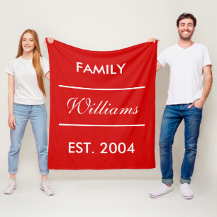 Red And White Custom Family Name Fleece Blanket