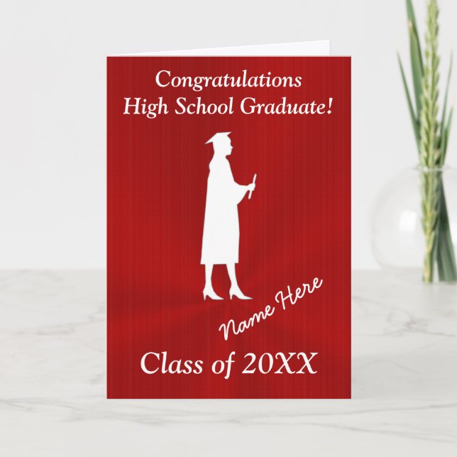 Red and White Customisable Graduation Card for Her (Front)