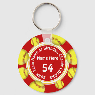 Red and White Cute Personalised Softball Souvenirs Key Ring
