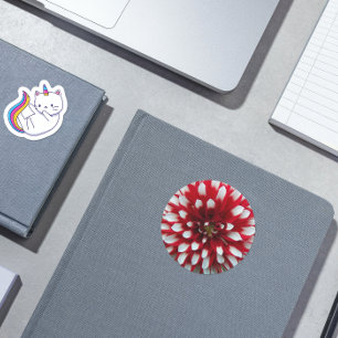 Red and White Dahlia Floral Classic Round Sticker
