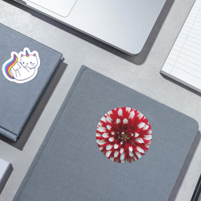 Red and White Dahlia Floral Classic Round Sticker (In Situ Book)
