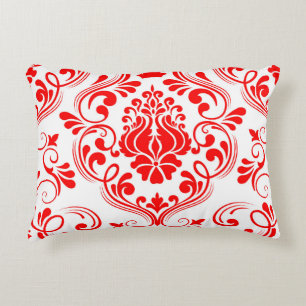 Red and White Damask Floral Elegant Pattern Decorative Cushion