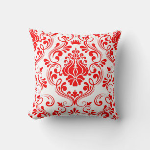 Red and White Damask Floral Pattern Elegant Cushion
