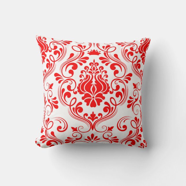 Red and White Damask Floral Pattern Elegant Cushion (Front)