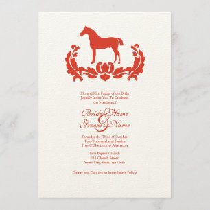 Red and White Damask Horse Wedding Invitation