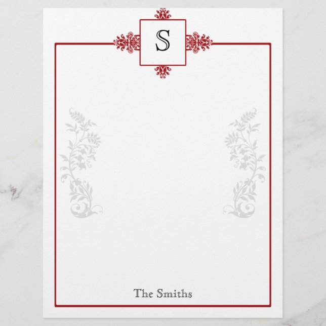 Red and White Damask Letterhead (Front)