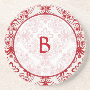 Red and White Damask Personalised Drink Coaster