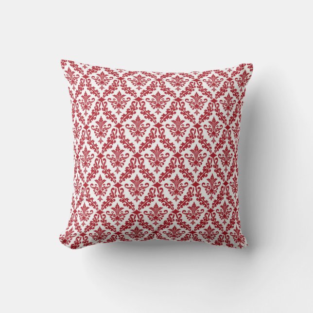 Red and White Damask Throw Pillow (Front)
