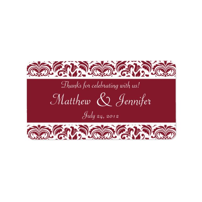 Red and White Damask Wedding Favour Labels (Front)