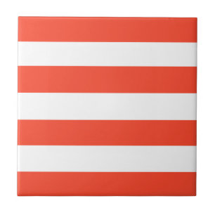 Red and White Deckchair Stripes Ceramic Tile