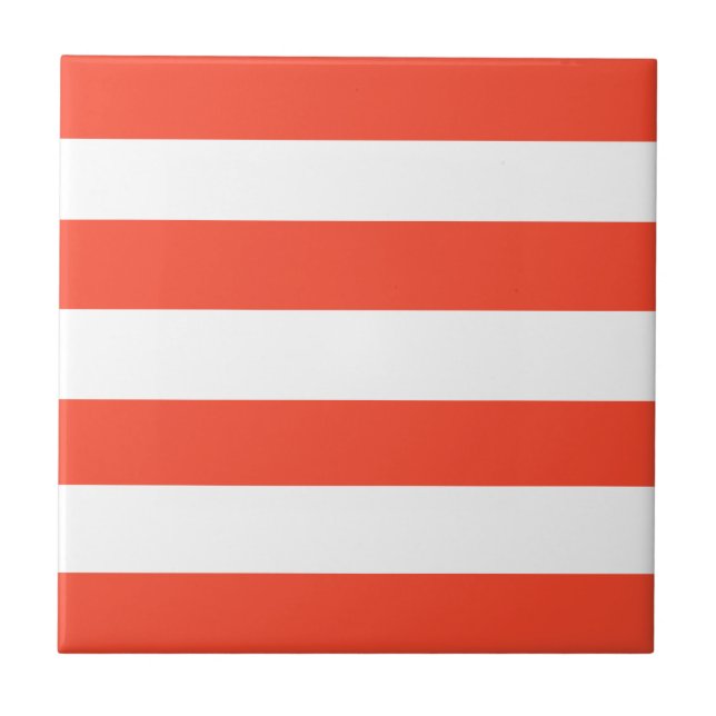 Red and White Deckchair Stripes Ceramic Tile (Front)