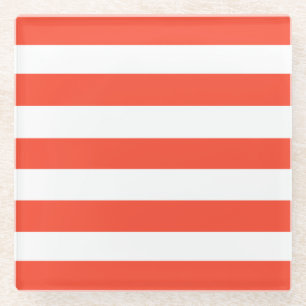 Red and White Deckchair Stripes  Glass Coaster