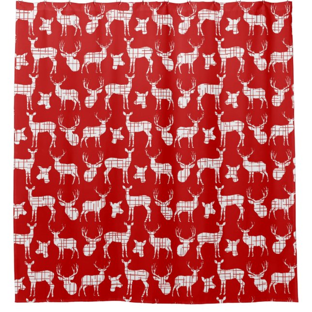 Red and White Deer Bucks Doe Wildlife Nature Shower Curtain (Front)