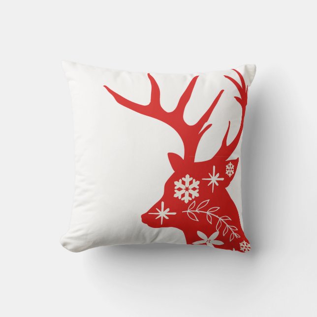Red and White Deer Christmas Pillow (Front)