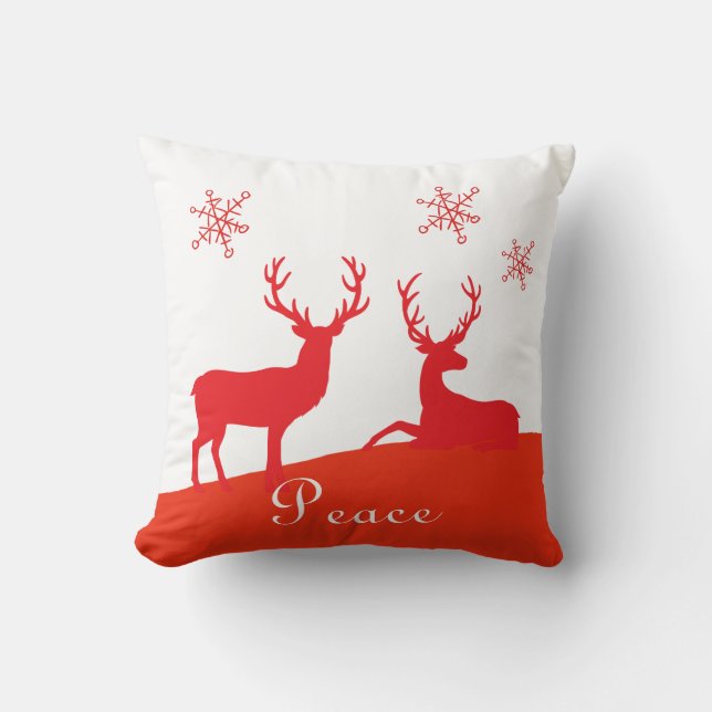 Red and White Deer Christmas Pillow Peace (Front)