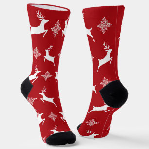 Red And White Deers & Snowflakes Christmas Pattern Socks