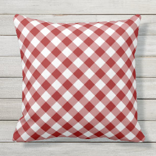 Red and White Diagonal Checked Plaid Cushion