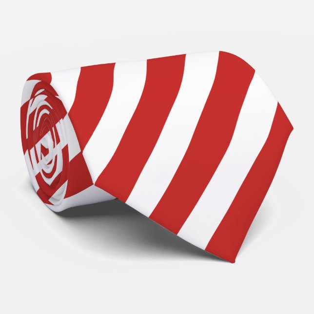 Red and White Diagonal Stripe Pattern Tie (Rolled)