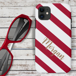 Red and White Diagonal Striped Custom iPhone 11 Case