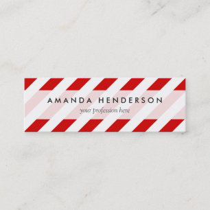 Red and White Diagonal Stripes Pattern Mini Business Card