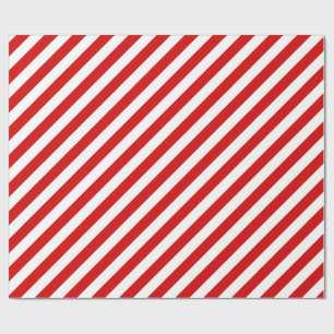 Red and White Diagonal Stripes Pattern Wrapping Paper