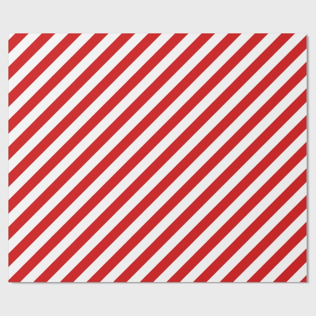 Red and White Diagonal Stripes Pattern Wrapping Paper (Flat)
