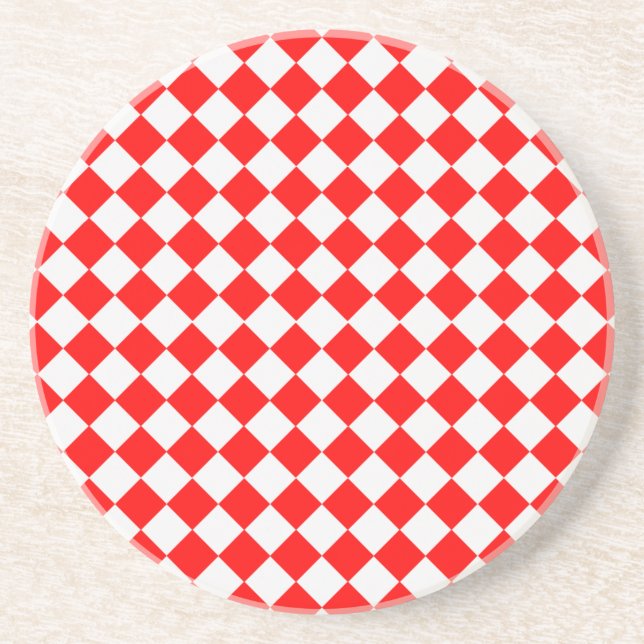 Red And White Diamond Pattern by ShirleyTaylor Coaster (Front)